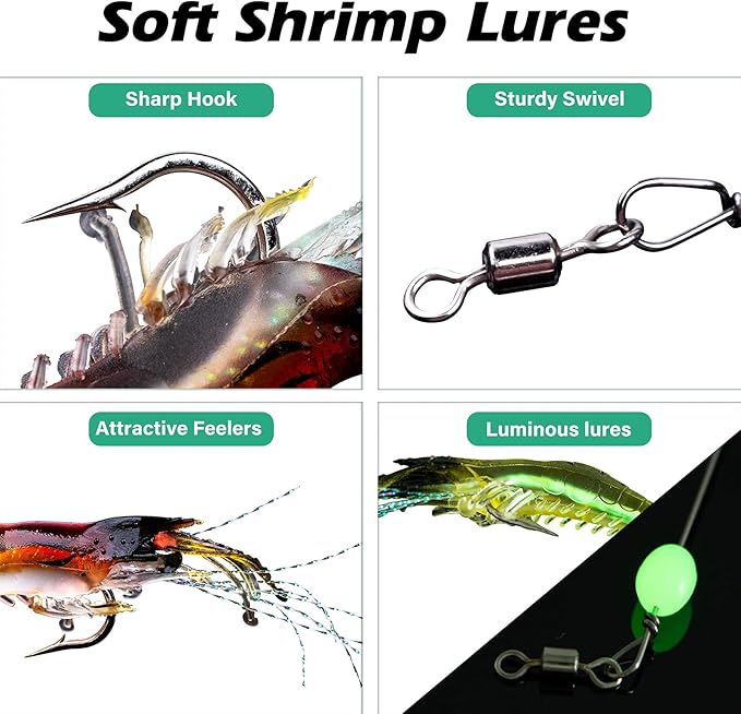 Goture Soft Shrimp Lures Fishing Saltwater Luminous Shrimp Bait Set Fishing Lures with Sharp Hooks for Freshwater Saltwater Trout Bass Salmon Crappie Walleye Pike Perch