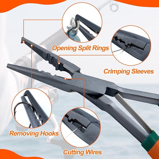 SPEEDWOX Fishing Pliers Hook Remover - Saltwater Gear With Line Cutter, Crimping Tool, Clippers, Pistol Grip Split Ring
