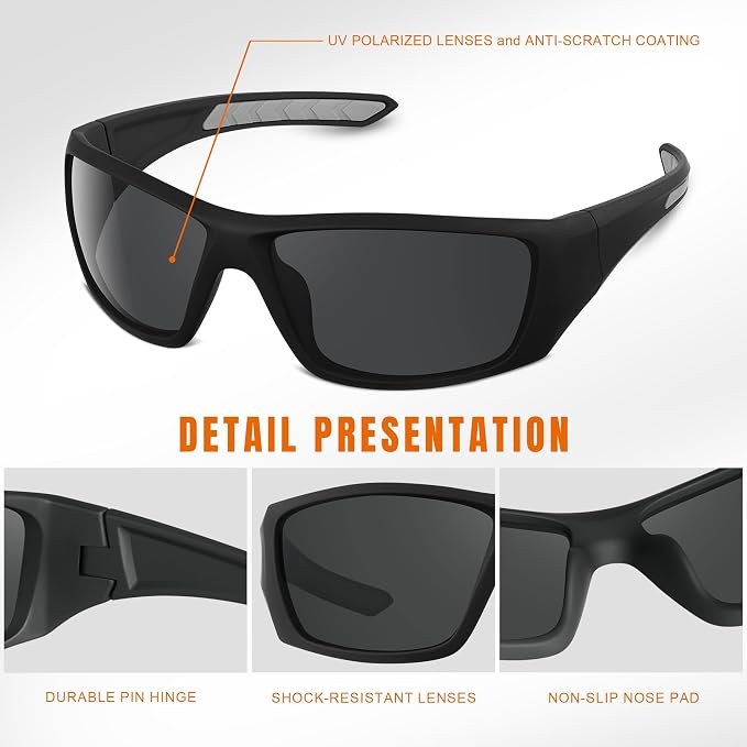 Polarized Sports Sunglasses for Men Women - Wrap Around Sun Glasses UV Protection for Fishing Running Driving