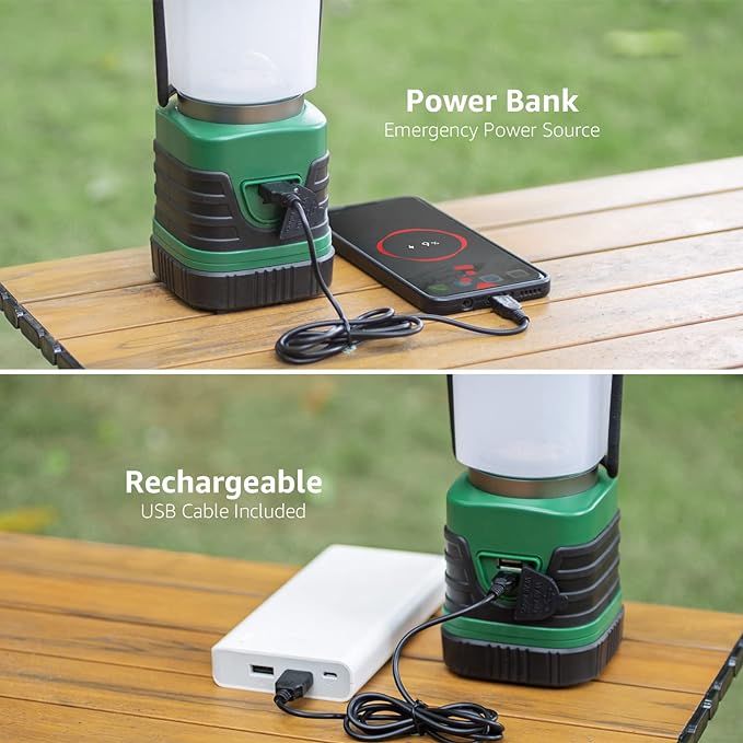 Lepro 1000LM LED Camping Lantern Rechargeable, 4400mAh Green Tent Light with 4 Light Modes, Waterproof Lantern Flashlight for Hurricane Emergency, Camping Essentials, USB Cable Included