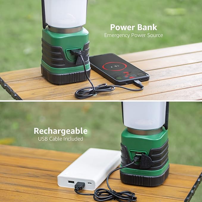 Lepro 1000LM LED Camping Lantern Rechargeable, 4400mAh Green Tent Light with 4 Light Modes, Waterproof Lantern Flashlight for Hurricane Emergency, Camping Essentials, USB Cable Included