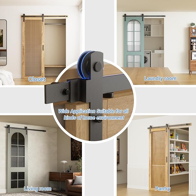 CCJH 6 Feet Heavy Duty Sturdy Sliding Barn Door Hardware Kit -Smoothly and Quietly -Easy to Install Fit 36" Wide Door Panel (I Shape Hanger)