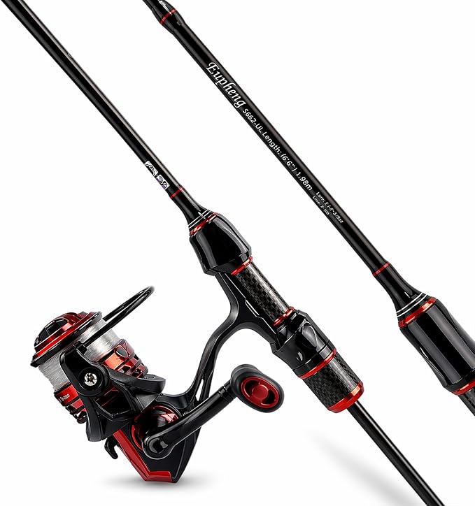 Eupheng Echolite Ultralight Spinning Rod and Reel Combo, IM8 Graphite Fast Action Trout Bass Gear, Portable Travel Setup with 5.2:1 9+1 BB CNC Aluminum Spool
