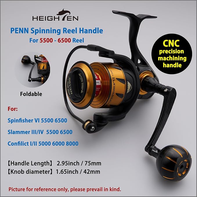HEIGHTEN Fishing Reel Handle for Penn Spinfisher VI/Slammer III IV/Battle II III DX/Pursuit III IV/Fierce II III