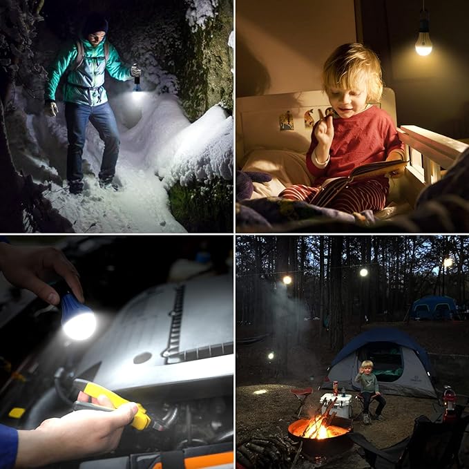 Lepro Portable LED Camping Lantern, Camping Essentials with 3 Lighting Modes, Hanging Tent Light Bulbs with Clip Hook for Camping, Hiking, Hurricane, Power Outages, Batteries Included, 4 Packs