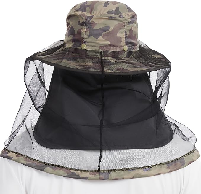 BASSDASH UPF 50+ Mosquito Sun Hat with Hidden Head Net and Neck Flap for Men Women Outdoor Fishing Hiking Camping