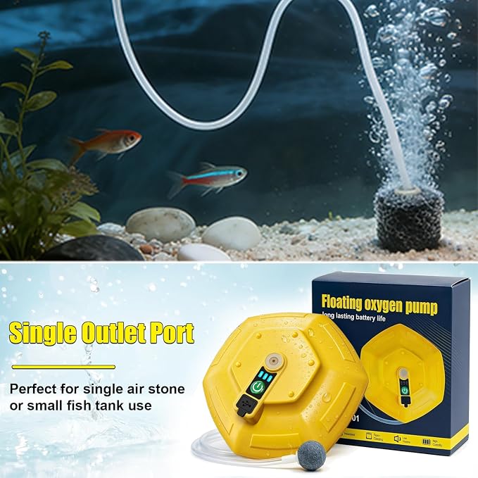 IPX7 Floating Rechargeable Bait Aerator, Portable Oxygen Pump for Live Minnow Bucket & Fish Tank, Ultra-Quiet Waterproof Bubbler for Fishing Trips & Bait Transportation