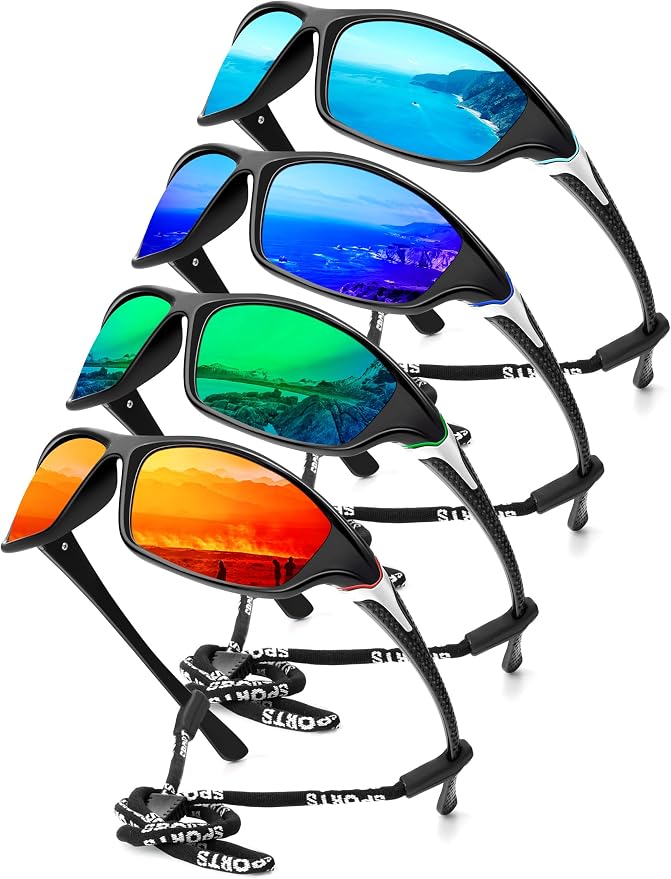 KALIYADI 4 Pack Polarized Sunglasses-Men Sports Sun-glasses: Mens Sunglasses UV Protection for Fishing Driving Cycling