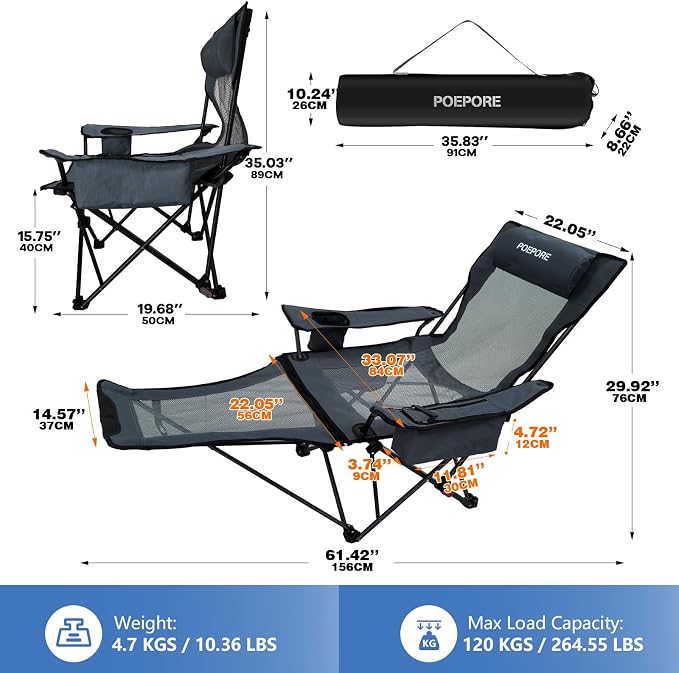 2-Pack Reclining Camping Chair 4 Position with Foot Rest Comfortable for Adults 265Ibs Folding Lounger Mesh Beach Chair with Cooler Bag and Cup Holder for Outdoor Patio