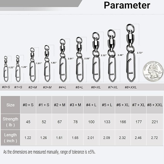 AMYSPORTS High Strength Snap Swivels Stainless Bearing Rolling Fishing Swivel Freshwater Snap Swivels Fishing Clip Steel Black Nickel