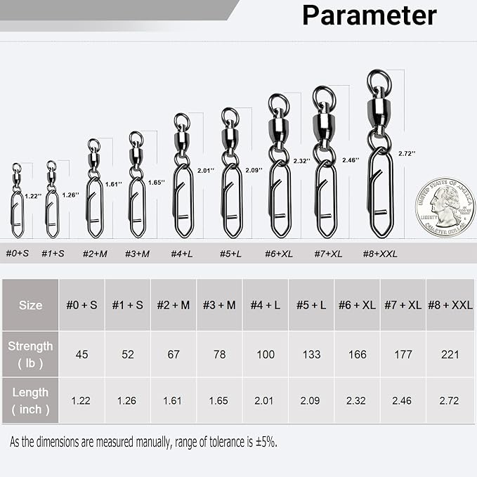 AMYSPORTS High Strength Snap Swivels Stainless Bearing Rolling Fishing Swivel Freshwater Snap Swivels Fishing Clip Steel Black Nickel