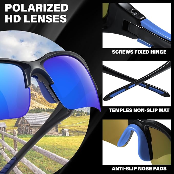 Sports Polarized Sunglasses for Men Cycling Running Fishing UV Protection Sun Glasses Lightweight Half Frame Goggles
