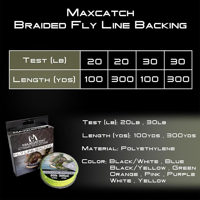 M MAXIMUMCATCH Maxcatch Braided Fly Line Backing for Fly Fishing 20/30lb(White, Yellow, Orange, Black&White, Black&Yellow, Blue, Pink, Green, Purple)