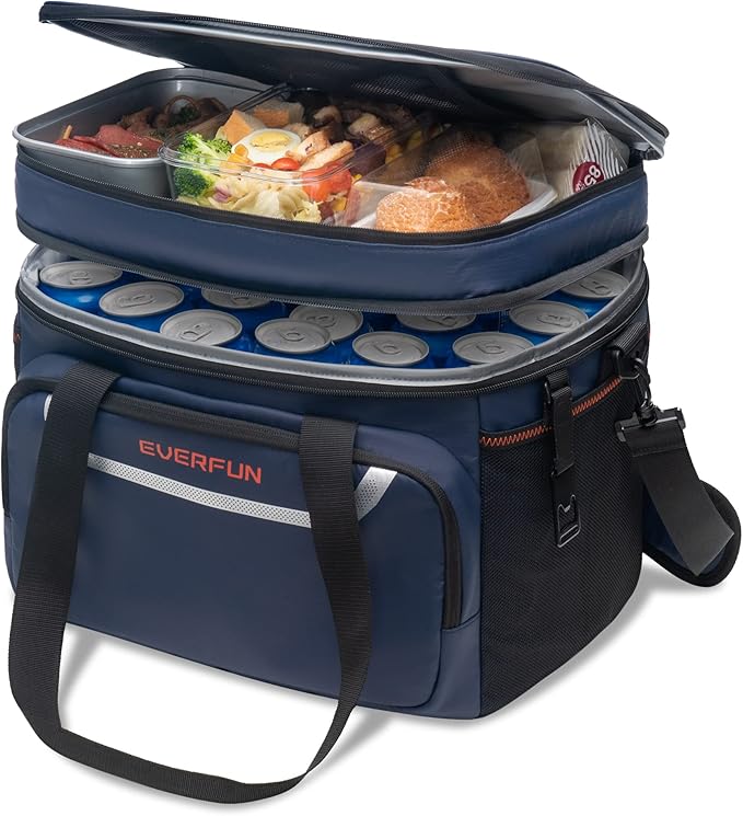 EVERFUN Small Compact Cooler Bag 24/48 Can Insulated Lunch Box Double Deck Soft Leak-Proof Waterproof Collapsible Ice Chest for Men Women Work Travel Car Trip Picnic Beach