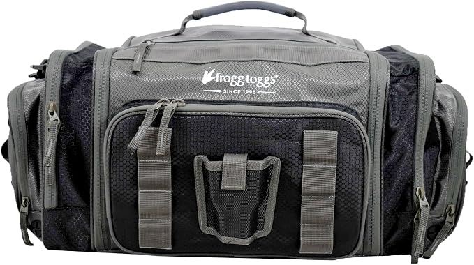 FROGG TOGGS Heavy Duty Fishing Tackle Duffle Bag, Includes Bait Trays, Black, 3700