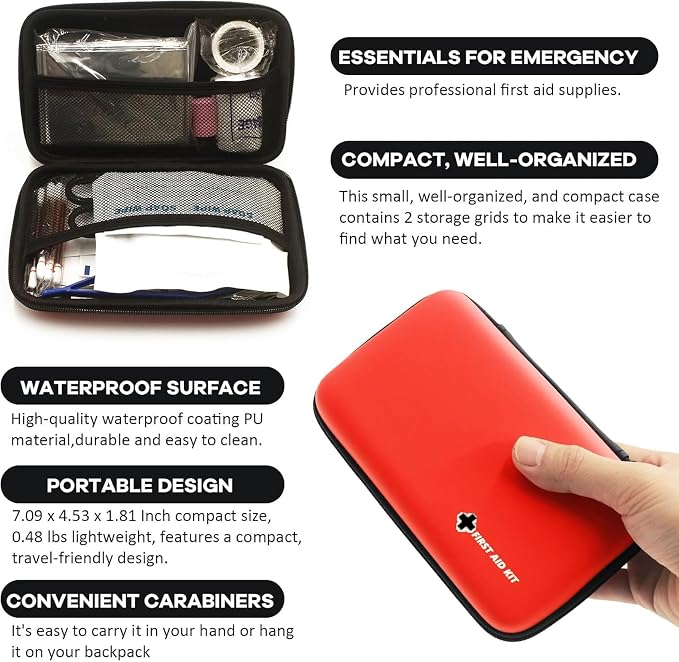 First Aid Kit Red Portable Compact Waterproof Mini Refill Supplies for Home Car Travel Camping Truck Hiking Sports Office Outdoor Emergencies