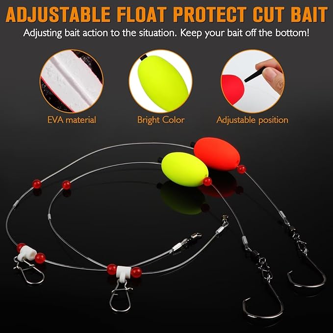 Dovesun Fish Finder Rig with Float 20.5" Surf Fishing Rigs 90LB Surf Fishing Tackle for Shark Bluefish Stripers 6PCS 5/0 8/0