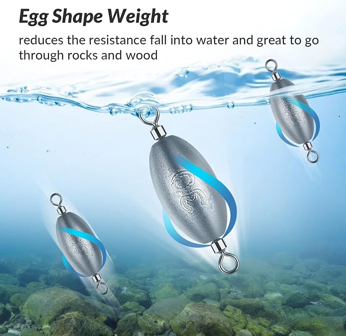 THKFISH Fishing Weights Inline Weights Trolling Sinkers Swivel Weights Quick Set Up Lead Fishing Sinker with Inner Swivel