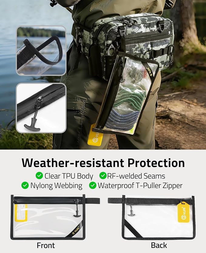 CVLIFE Fishing Tackle Bag Waist Pack with Rod Holder, Water Resistant Fanny Pack Includes 3600 Tackle Box, Waterproof Pouch & Carabiners, Convertible Sling Bag with Net Holster for Gear