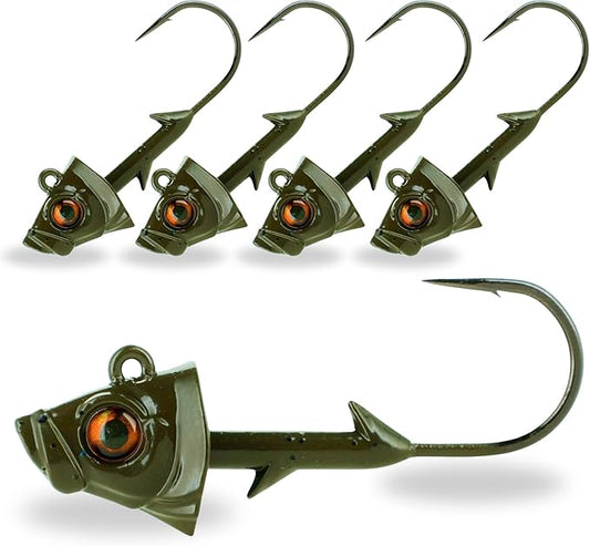 Reaction Tackle Swimbait Jig Head/Weighted Hooks for Saltwater and Freshwater/Realistic Fish Head (5 Pack)