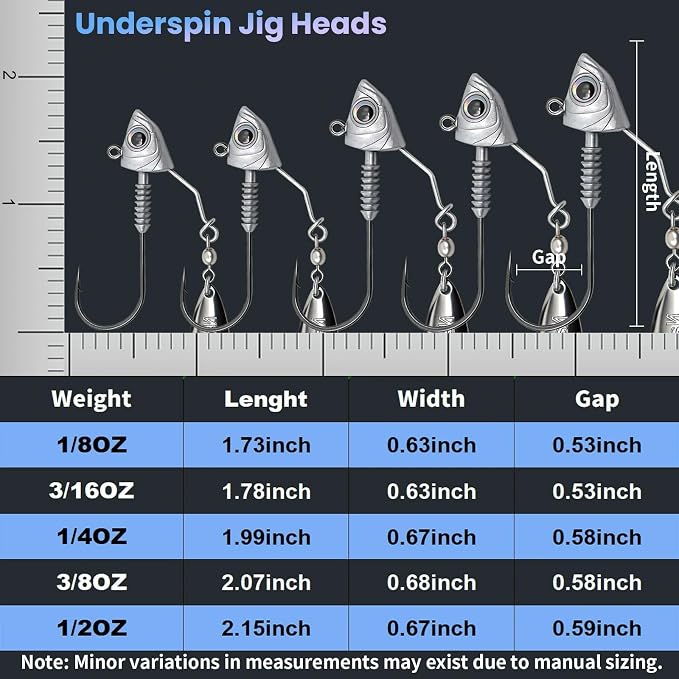 6-Pack Underspin Jig Heads Stacked Cone Keeper Brass Blade Never Rusts 3/16oz 1/4oz 3/8oz 1/2oz Bass Freshwater Saltwater