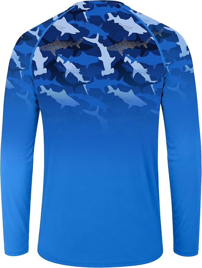 FISHEAL Men's Long Sleeve Fishing Shirts, UPF 50+ Camo Sun Protection Rash Guard, UV Shirt for Swimming Hunting Outdoor