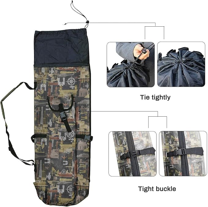 Allnice Durable Canvas Fishing Rod & Reel Organizer Bag Travel Carry Case Bag- Holds 5 Poles & Tackle