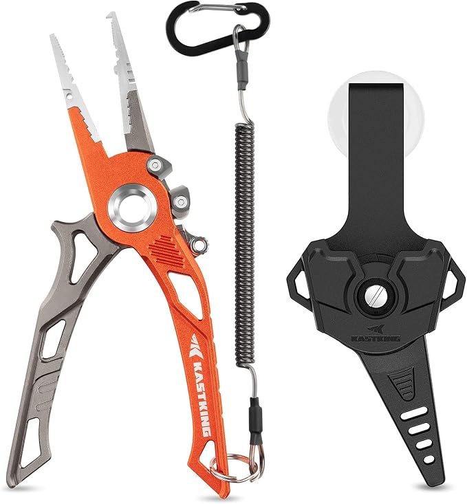 KastKing AlumaStream Finesse Fishing Tool Combo, 7.5” Aluminum Saltwater Fishing Pliers, Crossover Pliers, Wacky & Neko Rig Plier with O-Ring Storage, Fishing Tool Combo, Fishing Gifts for Men