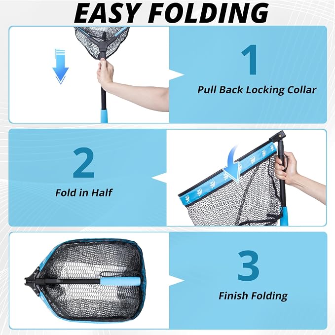 Floating Fishing Net, Collapsible Landing Net, Fish Net with Rubber Coated Polyethylene Netting for Bass, Trout, Fly Fishing, Kayak & Boat Fishing