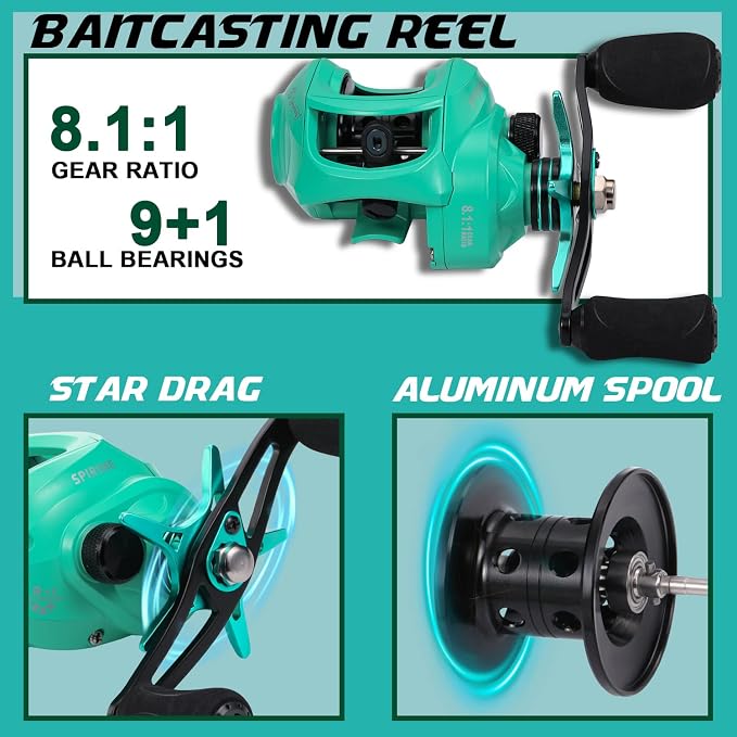One Bass Fishing Rod and Reel Combo, 2-Piece Spinning & Baitcasting Combo,Medium IM6 Graphite Blank Rods, Stainless Steel Guides