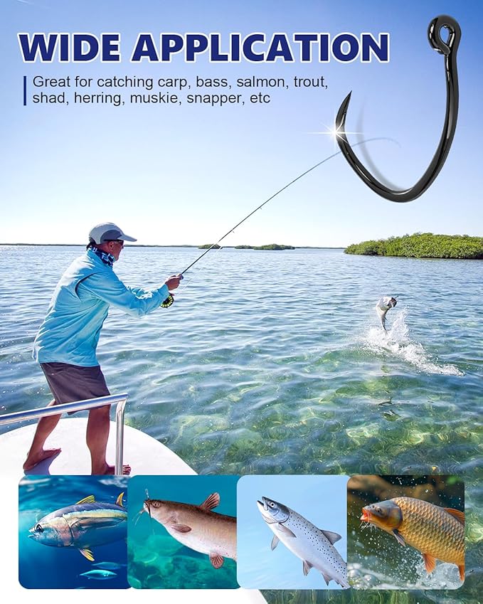 UCEC 190/220/260PCS Barbless Fishing Hooks, Carp Hooks Circle Curve Shank Fly Tying Fishing Hook Tackle Kit for Freshwater Saltwater Hair Rig Trout Size: 2# 4# 6# 8# 10#