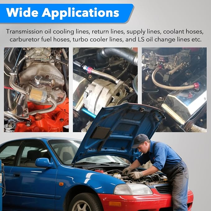 CarBole Stainless Steel Braided Fuel Line, 5/16" I.D. Diesel Hose Swap EFI PTFE with Fittings for Automotive Fuels Lubricants Coolants (3 FT)