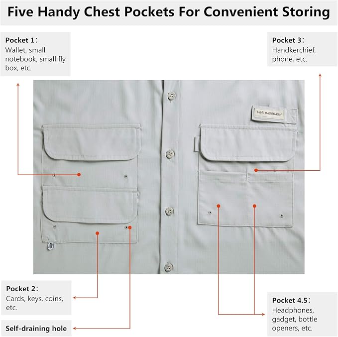 Bassdash UPF 50 Men’s Fishing Dress Shirt Button Down Woven Short Sleeve Outdoor