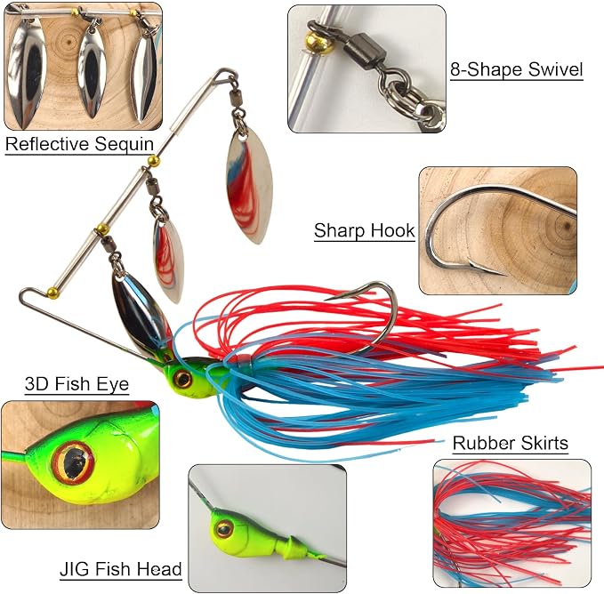 5pcs Spinner Baits Fishing Lures Kit,Willow Leaf Spinnerbait Buzz Bait,Silicon Skirt Swim Jigs Fishing Tackle Spinner Baits for Bass Trout Salmon Pike Saltwater Freshwater