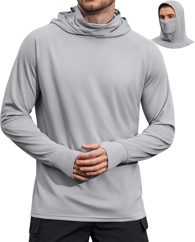 COOFANDY Mens UPF 50+ Sun Protection Hoodie with Mask Lightweight Long Sleeve SPF Fishing Shirts UV Hiking Running Rash Guard