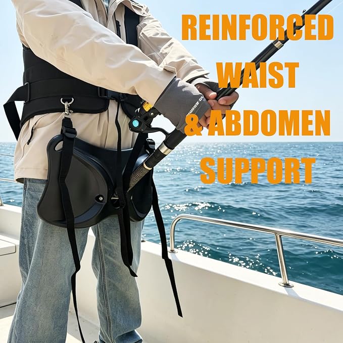 Fishing Belt & Shoulder Strap Harness Set, Enhanced Protection Shoulder Back Support System, with Rod Locking Buckle, Offshore Big Game Fishing Fighting Gear