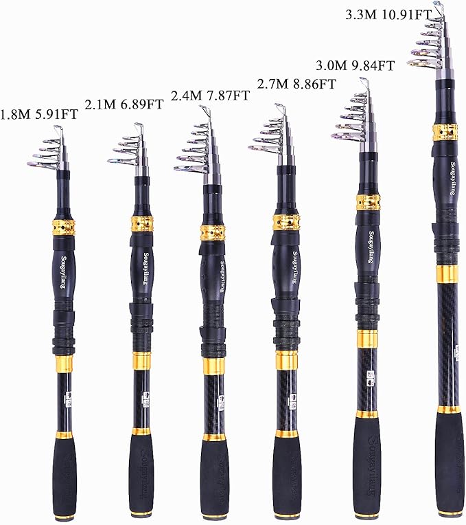 Sougayilang Telescopic Fishing Rod – 24 Ton Carbon Fiber Ultralight, Portable Retractable Handle, CNC Reel Seat, Stainless Steel Guides for Bass, Trout, Salmon, Panfish