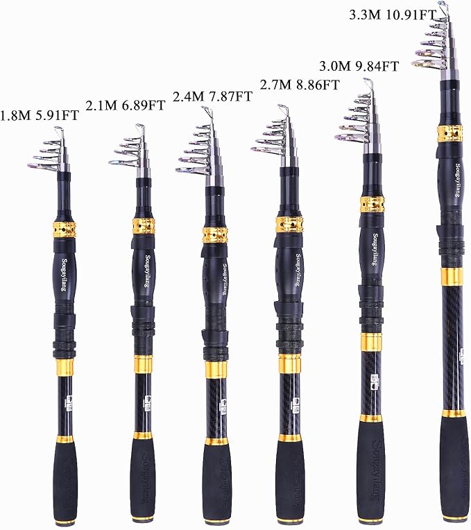 Sougayilang Telescopic Fishing Rod – 24 Ton Carbon Fiber Ultralight, Portable Retractable Handle, CNC Reel Seat, Stainless Steel Guides for Bass, Trout, Salmon, Panfish