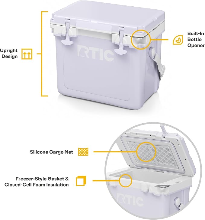 RTIC Ultra-Light Hard Cooler Insulated Portable Ice Chest Box for Drink, Beverage, Beach, Camping, Picnic, Fishing, Boat, Barbecue, 30% Lighter Than Rotomolded Coolers