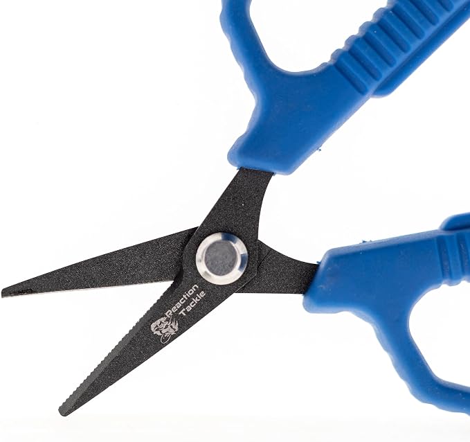 Reaction Tackle Micro Serrated Fishing Scissors with Retractable Lanyard & Carabiner – Precision Braid Cutters, Non-Slip Grip, Corrosion-Resistant Stainless Steel for Freshwater & Saltwater