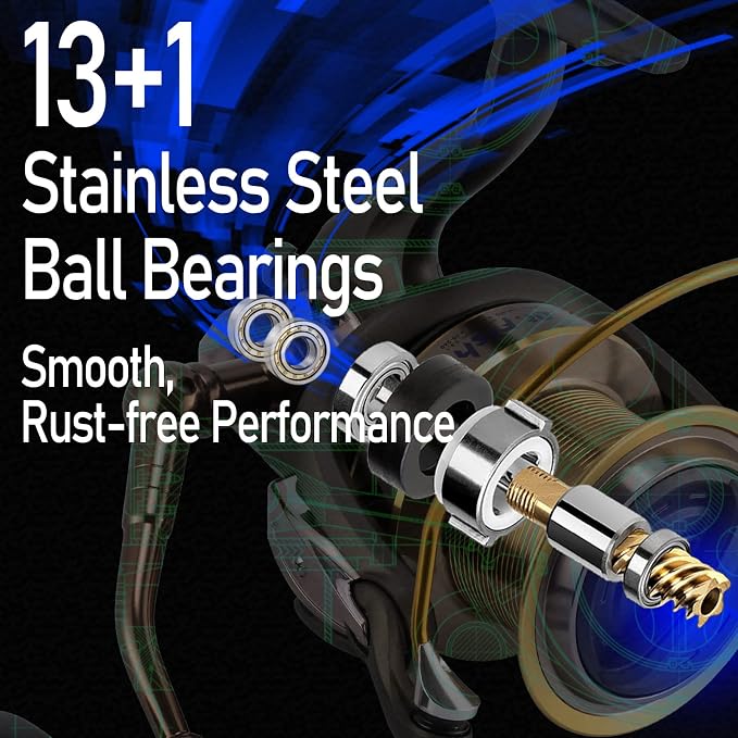 Dr.Fish Long Shot Spinning Reel, 10000/12000 Saltwater Surf Fishing Reel, 13+1 BBS, 48LB Max Drag, Ultra High Capacity, Heavy Duty Long Cast Offshore Trolling Surf Casting
