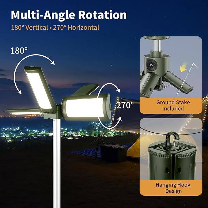 Telescopic Camping Light, Portable Camping Light with Stand, 14000mAh Rechargeable Camping Lantern, IPX6 Waterproof, Dimmable Outdoor Work Light for Emergency, Hiking, Fishing, Backyard