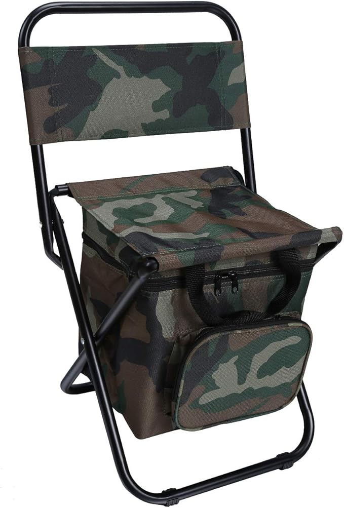 LEADALLWAY Fishing Chair with Cooler Bag Compact Fishing Stool Foldable Small Hunting Chair 12.2" Seat Depth,12.6" Seat Width