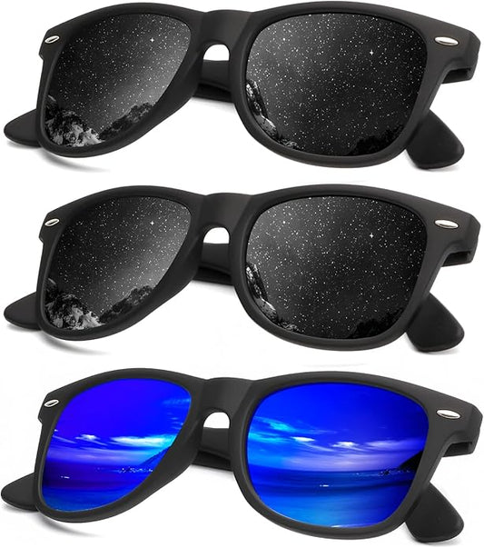 KALIYADI Polarized Sunglasses for Men and Women Matte Finish Sun glasses Color Mirror Lens UV Blocking (3 Pack)