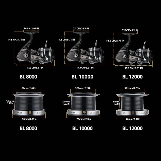 Big Game Surf Spinning Fishing Reel 8000/12000,20KG Drag Power Backlash-Free Bearings,Metal Reel Seat,Zinc Alloy Gear for Saltwater Inshore and Offshore Fishing