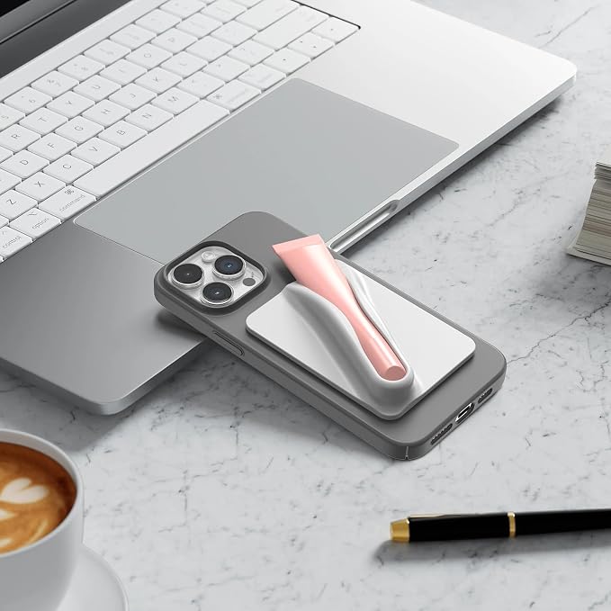 DOB SECHS 2PCS Silicone Lip Holder for Cell Phone Lipstick Lip Glaze Phone Case Adhesive Back Stick On Holder for iPhone and Android Phones, Grey+Grey