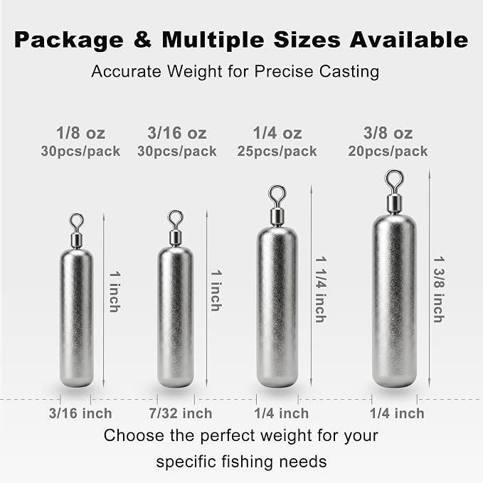 Drop Shot Fishing Weights with Rolling Swivel Streamlined Lead Fishing Sinkers for Freshwater Saltwater Catfish Bass Casting Fishing and Bottom Fishing Rigs