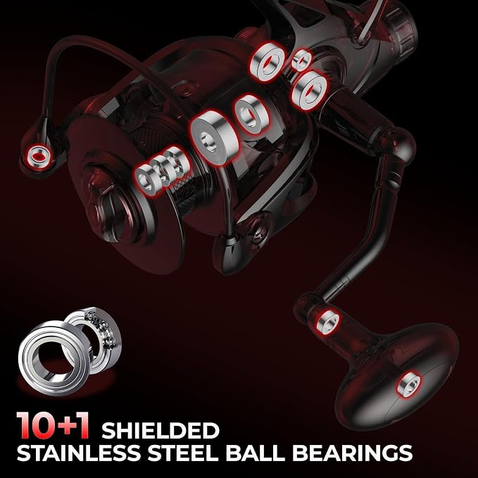 KastKing Sharky Baitfeeder III Spinning Reel 10+1 Shielded Stainless Steel BB - Carbon Fiber Drag for Live Liner Bait Fishing Action