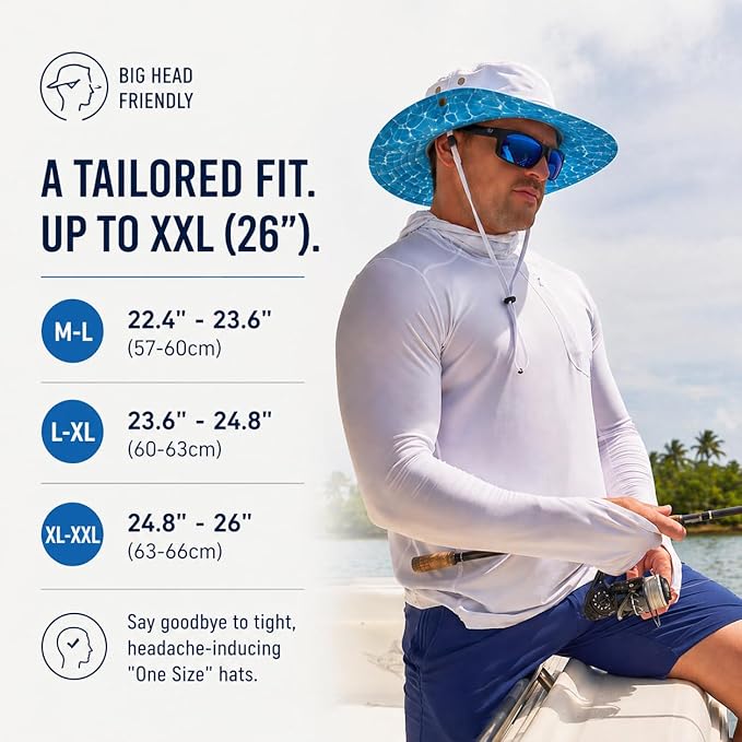 TOP-EX UVCoolix™ Cooling Touch Breathable UPF50+ Waterproof Wide Brim UV Protection Sun Hats Big Head XL XXL