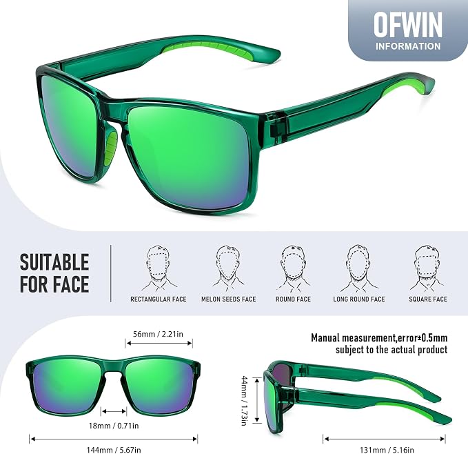Sports Polarized Sunglasses for Men Women UV Protection Unbreakable Driving Running Fishing Hiking Sun Glasses